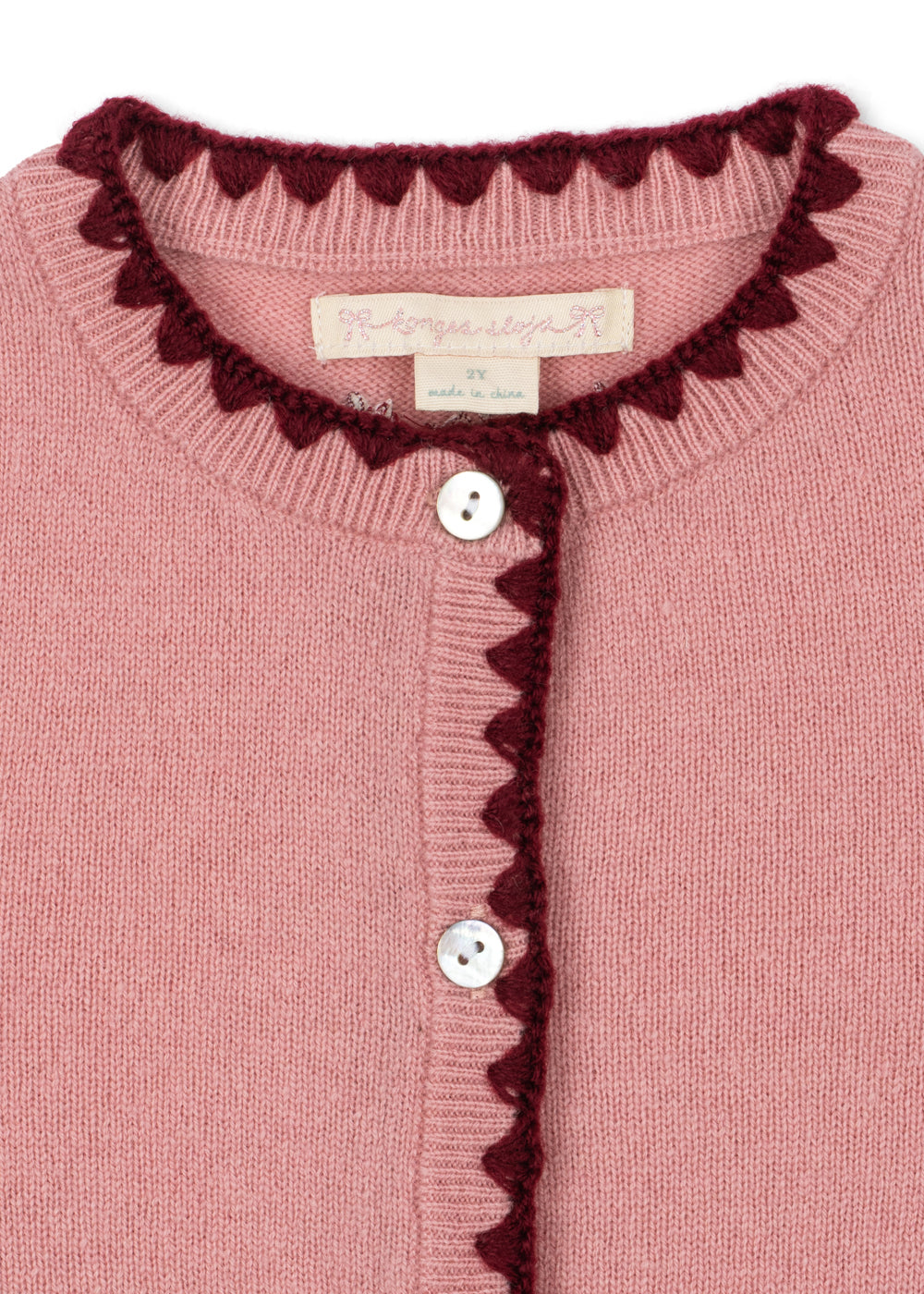 Konges Sløjd Girls' Collette Wool Cardigan Pink Cherry Embroidered Knit Pale Blush