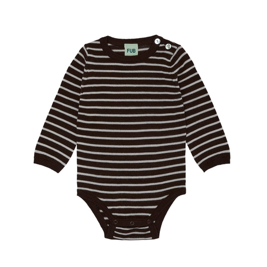 Striped Extra Fine Wool Baby Grow Walnut