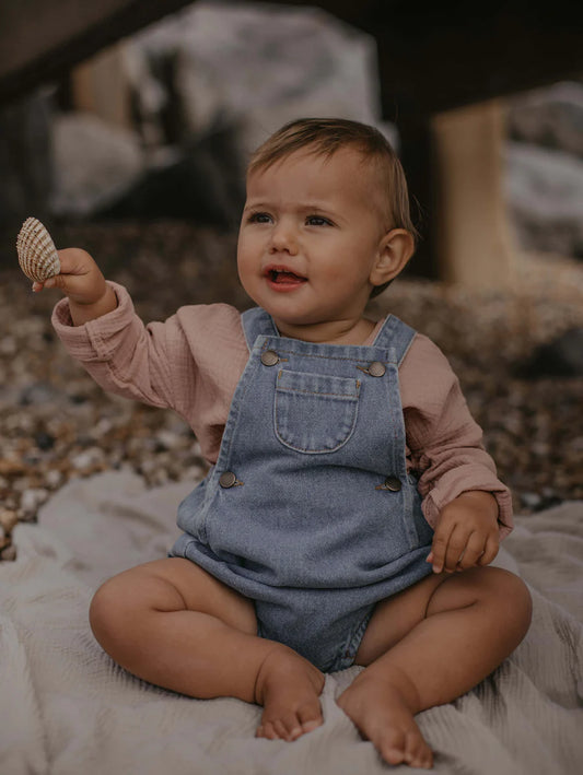 The Stone Denim Romper Light Blue