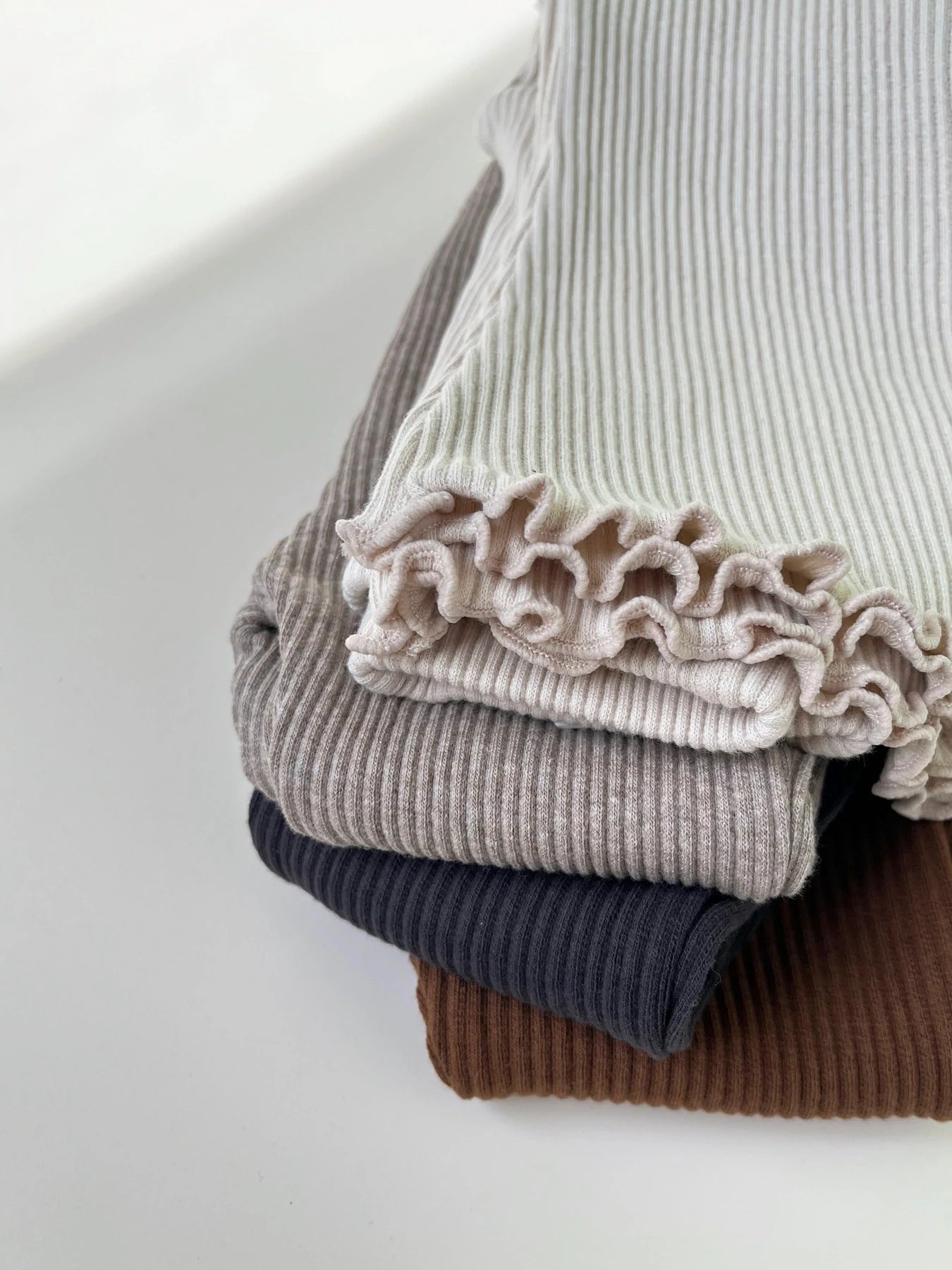 Ribbed flare Frill Trousers Beige