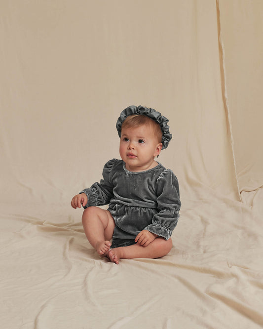 Ophelia Velvet Baby Romper French Blue