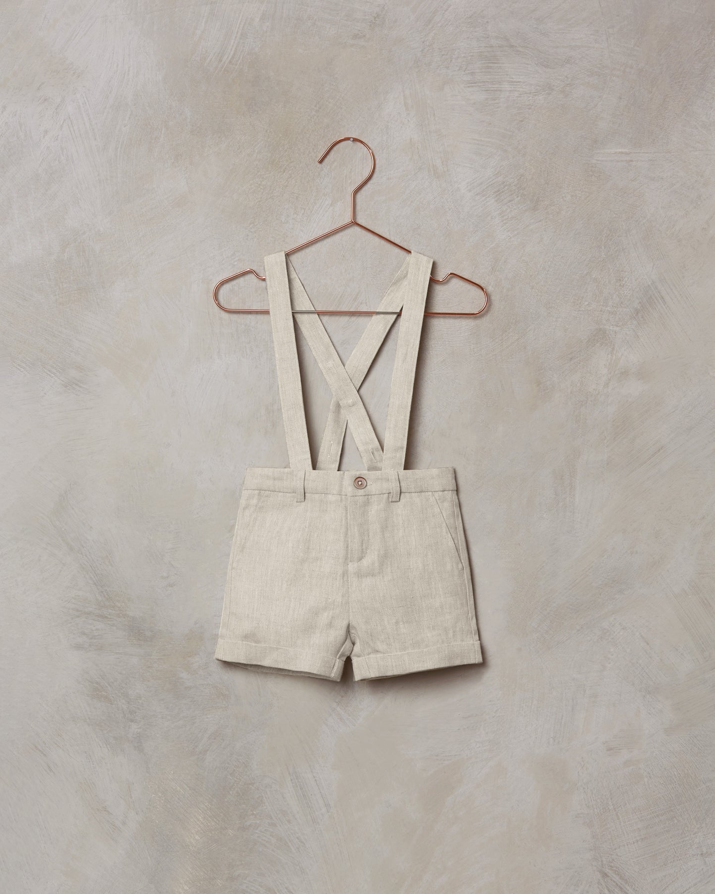 Suspender Short Linen Jumpsuit Beige