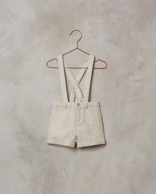 Suspender Short Linen Jumpsuit Beige