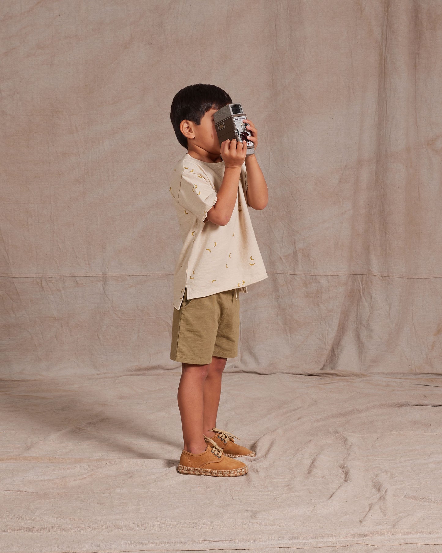 Raw Edge Cotton Short Sleeves Tee Bananas Printed Natural