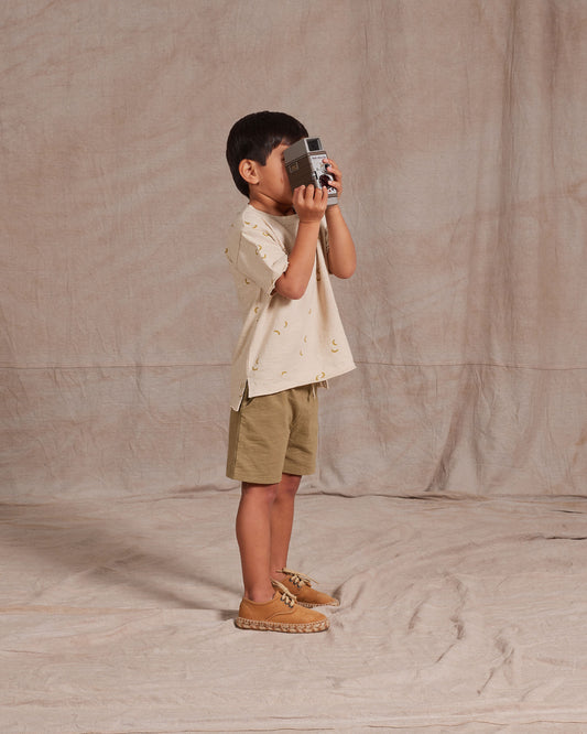 Raw Edge Cotton Short Sleeves Tee Bananas Printed Natural