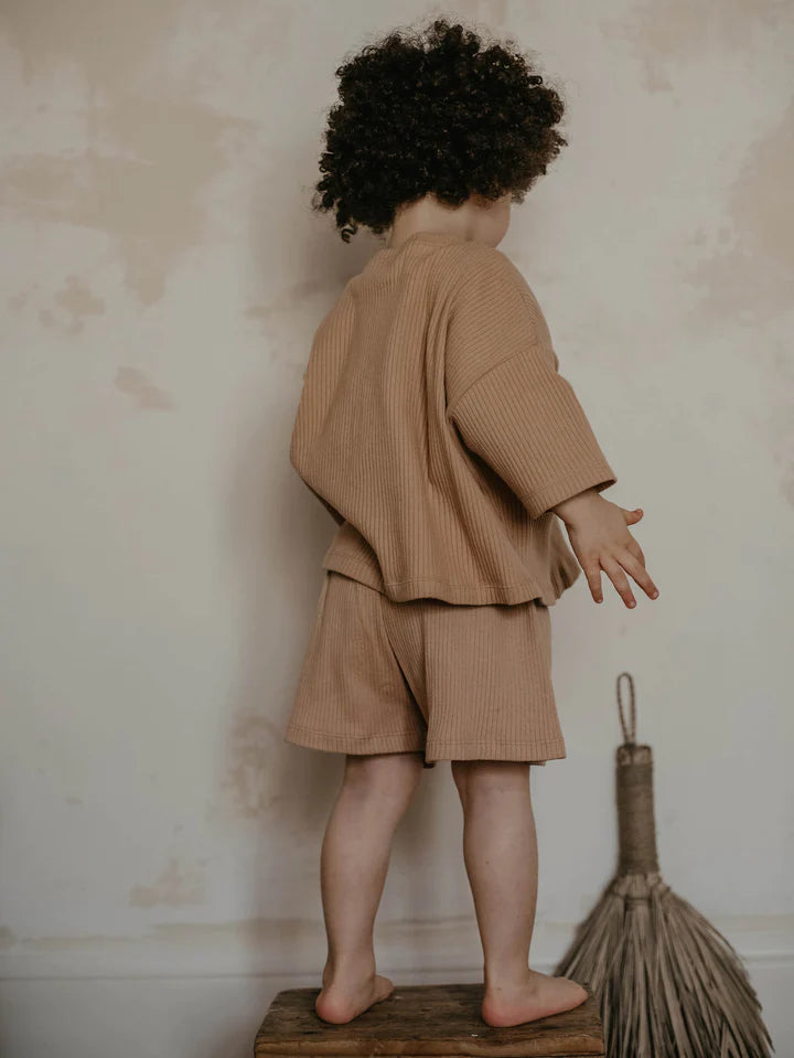 The Organic Cotton Ribbed Short Sleeves Eden T-Shirt Clay