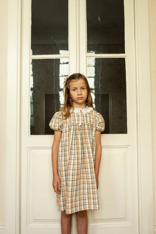 Astrid Short Sleeves Organic Cotton Dress Prairie Check