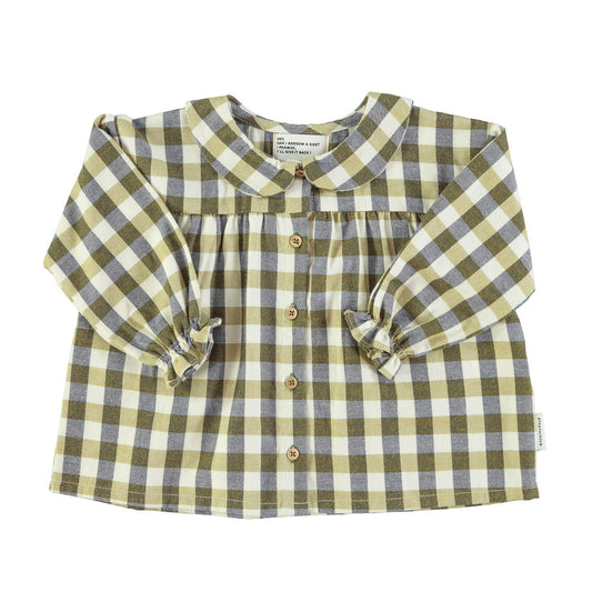 Peter Pan Collar Blouse Brown Checkered