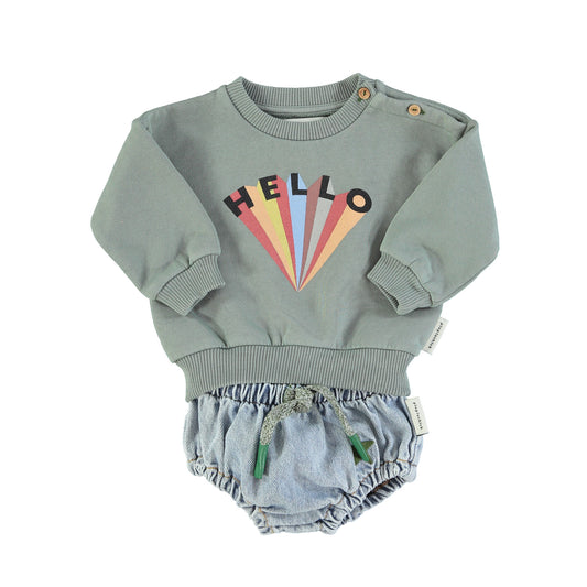 Baby Organic Cotton Hello Printed Sweatshirt Greenish Grey