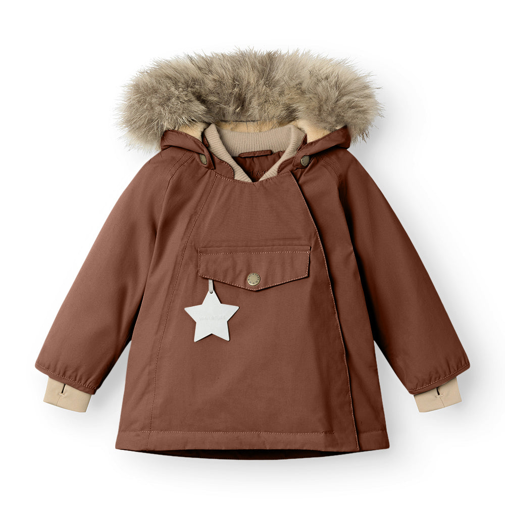 MAT WANG Fleece Lined Winter Jacket Fur Rootbeer Brown