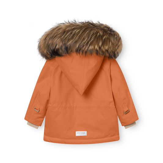 MATWANG Fleece Lined Winter Jacket Fur Leather Brown