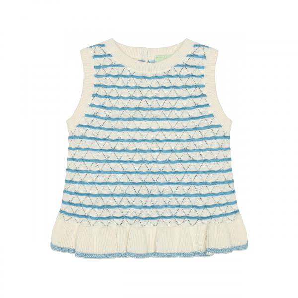 FUB Organic Cotton Pointelle Knit Sleeveless Top Blue Cream