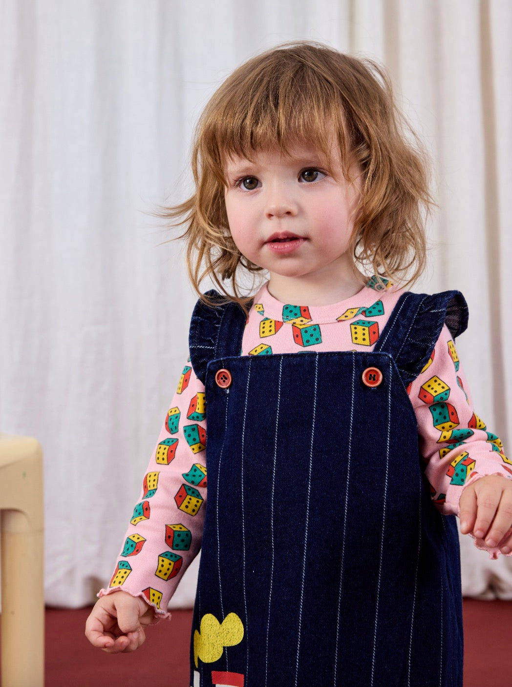 Bobo Choo Choo Baby Organic Cotton Denim Sleeveless Ruffle Strap Dress with Train Print Navy Blue