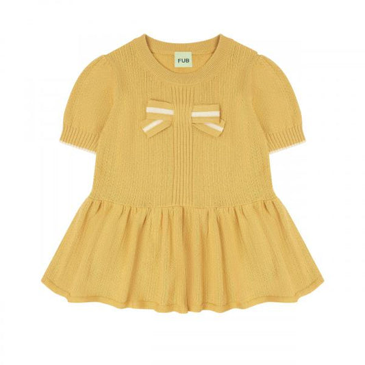 Organic Cotton Short Sleeves Bow Cream Knit Peplum Knit Top Butter