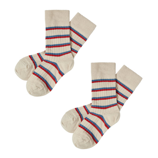1 Pack Thin Striped Organic Cotton Socks Crimson Red/Azure