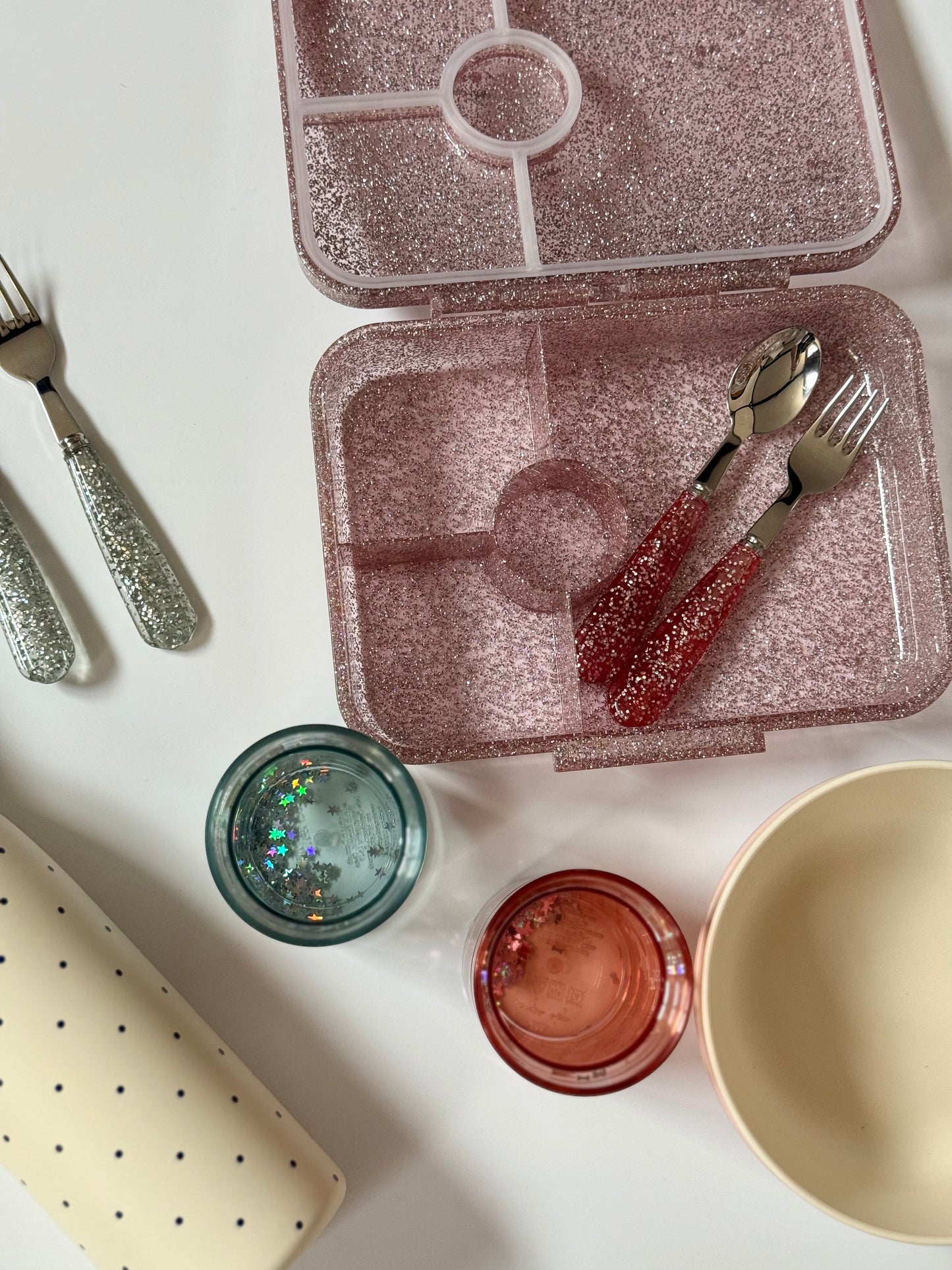 8 PACK GLITTER CUTLERY SPARKLING BLUSH/SPARKLING BLUE