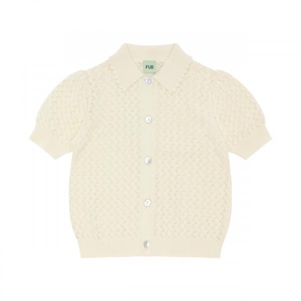 Organic Cotton Pointelle Short Sleeves Cream Knit Knit Top Cardigan Ecru