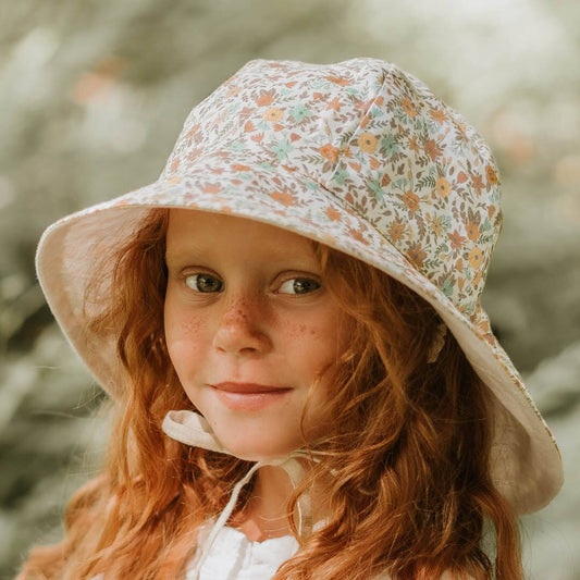 Girls Linen Reversible Summer Bucket Sun Hat Faith/Flax