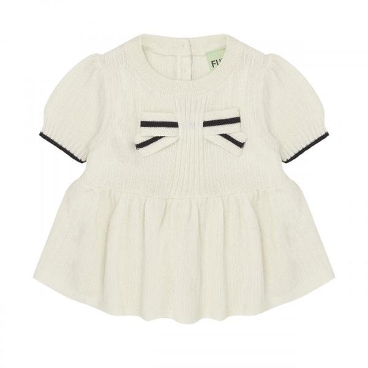 FUB Baby Organic Cotton Cream Knit Peplum Baby Top with Bow