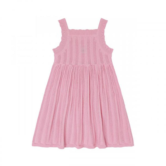 Organic Cotton Sleeveless Pointelle Summer Knit Dress Soft Pink