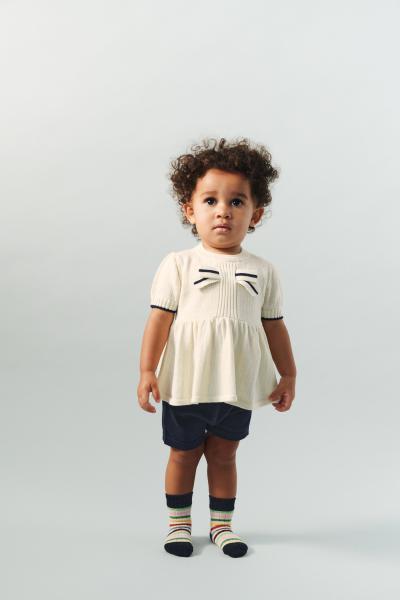 FUB Baby Organic Cotton Cream Knit Peplum Baby Top with Bow
