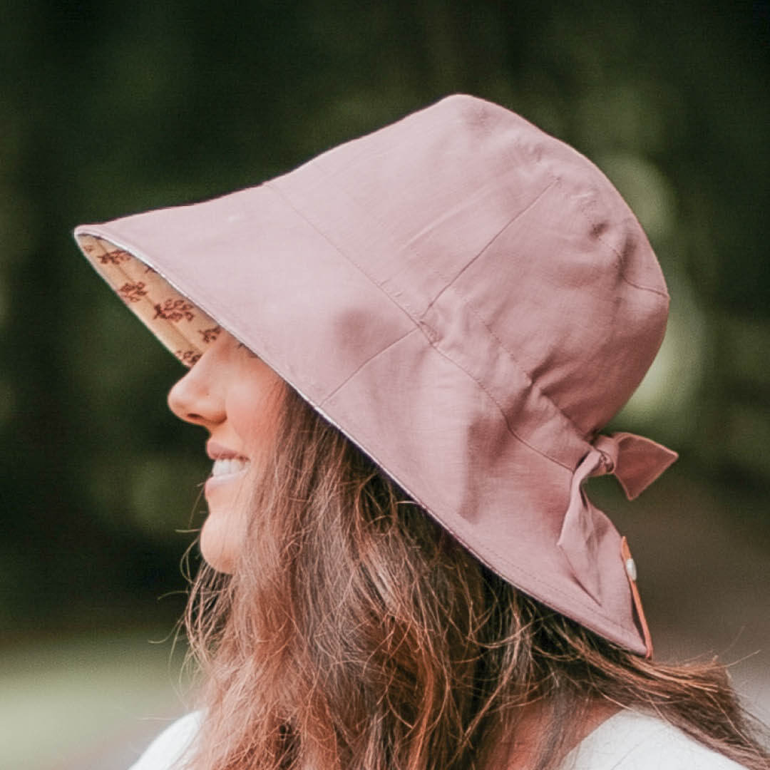 Adult Linen Reversible Summer Bucket Sun Hat Pippa / Rosa