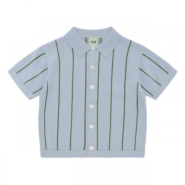 Organic Cotton FUB Blue & Green Stripe Button-Up Knit Polo Shirt