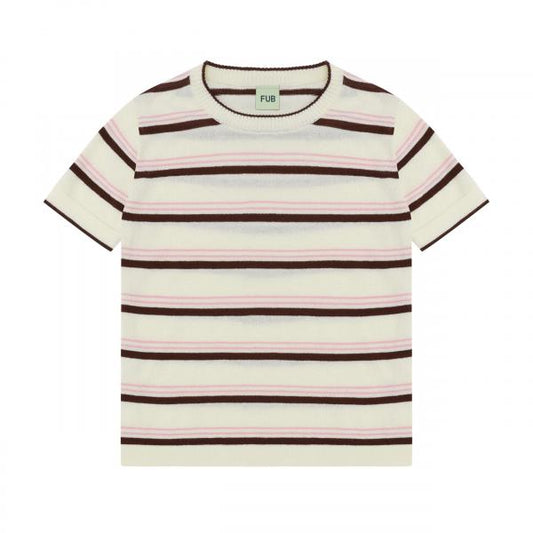FUB Organic Cotton Cream Stripe Knit Tee in Pink & Brown