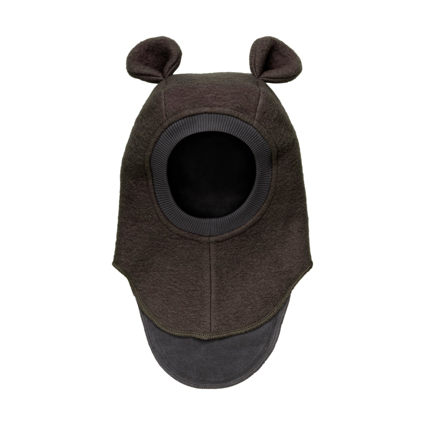 Bear Balaclava Ears Merino Wool Hat Dark Brown