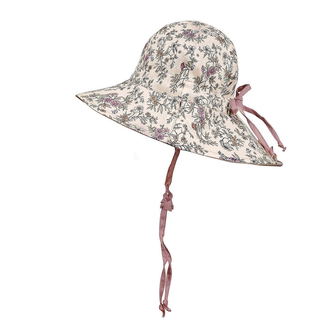 Girls Linen Reversible Summer Bucket Sun Hat Penelope/Rosa