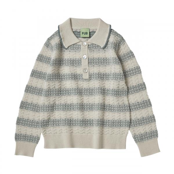 Pointelle Organic Merino Wool Polo Stripe Misty Green