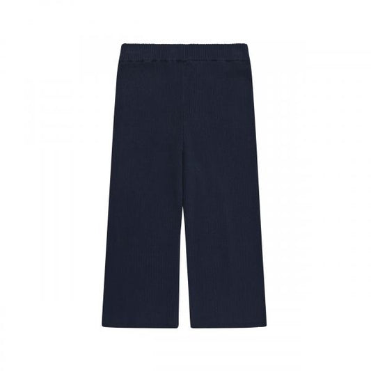 Organic Cotton Rib Wide-Leg Knit Trousers Dark Navy