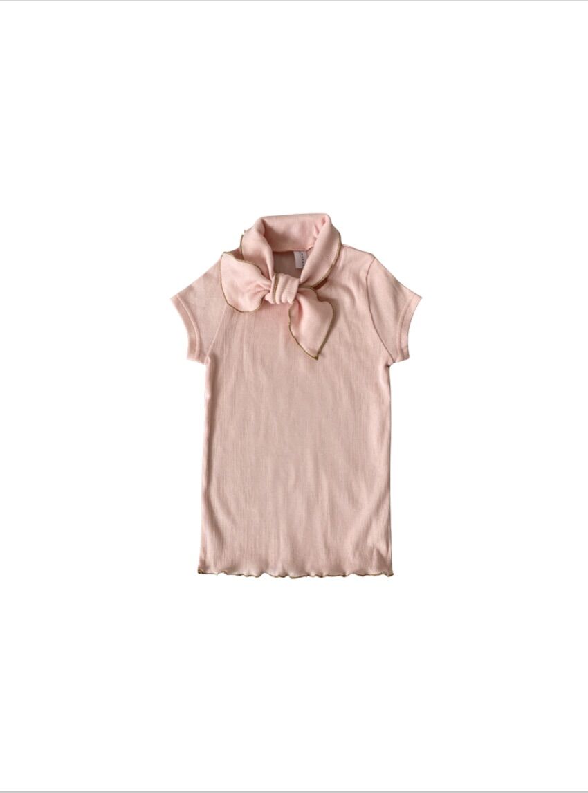 Cotton Bowtie Short Sleeves T Shirt Pink