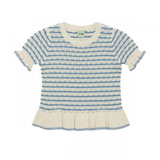 Organic Cotton Short Sleeves Pointelle Rib Tee Ecru Sea