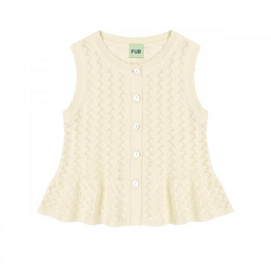 Organic Cotton Pointelle Sleeveless Knit Button Vest Top Ecru