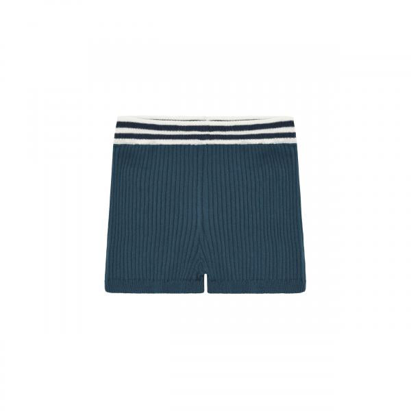 Organic Cotton Ribbed Knit Shorts with Stripe Waistband Navy