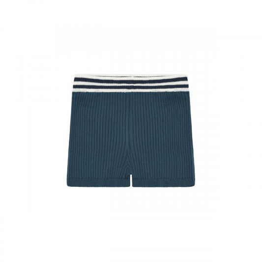 Organic Cotton Ribbed Knit Shorts with Stripe Waistband Navy