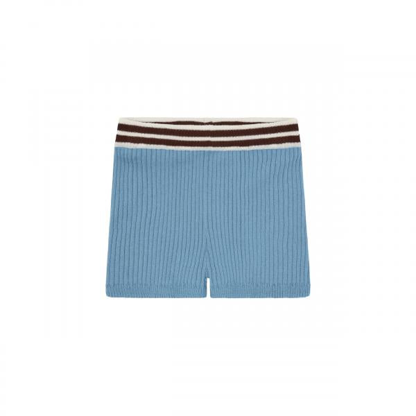 Organic Cotton Ribbed Knit Shorts with Stripe Waistband Blue