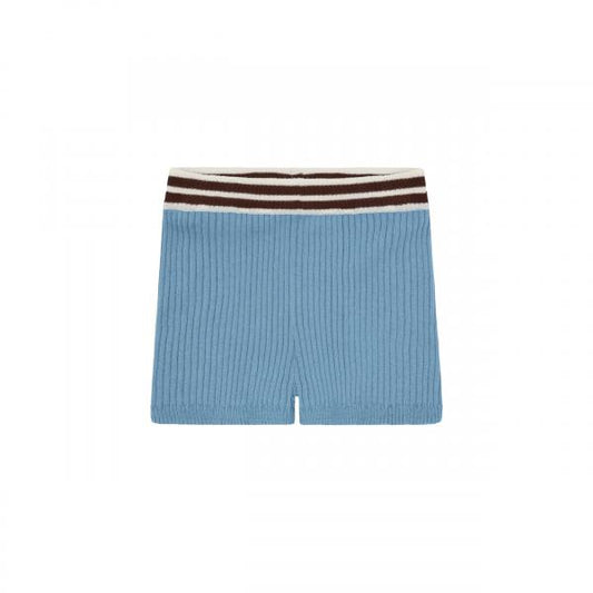 Organic Cotton Ribbed Knit Shorts with Stripe Waistband Blue