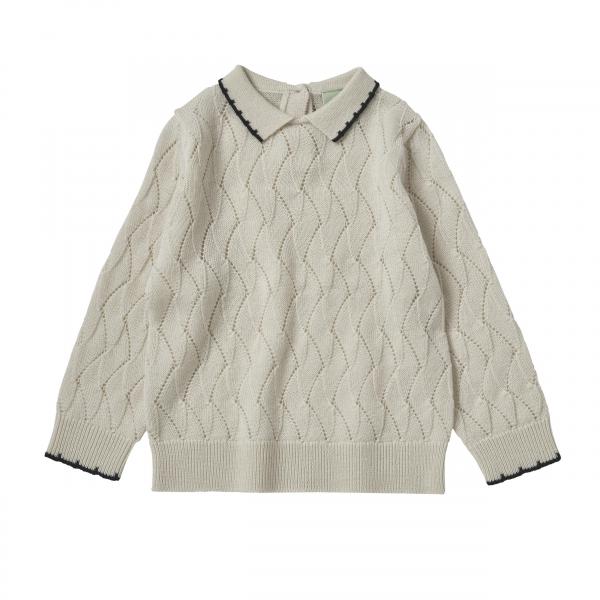 Organic Merino Wool Classic Baby Pointelle Blouse Ecru