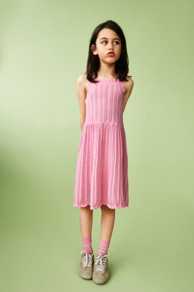 Organic Cotton Sleeveless Pointelle Summer Knit Dress Soft Pink