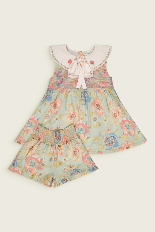 Aquaverde Pastel Garden Floral Girls Summer Two-Piece Set