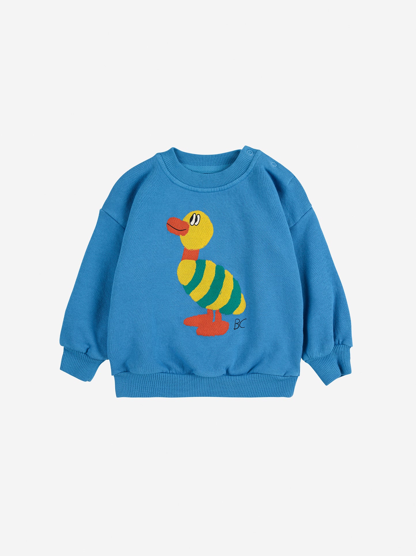 Organic Cotton Striped Duck Long Sleeves Woven Round Neck Sweatshirt Blue
