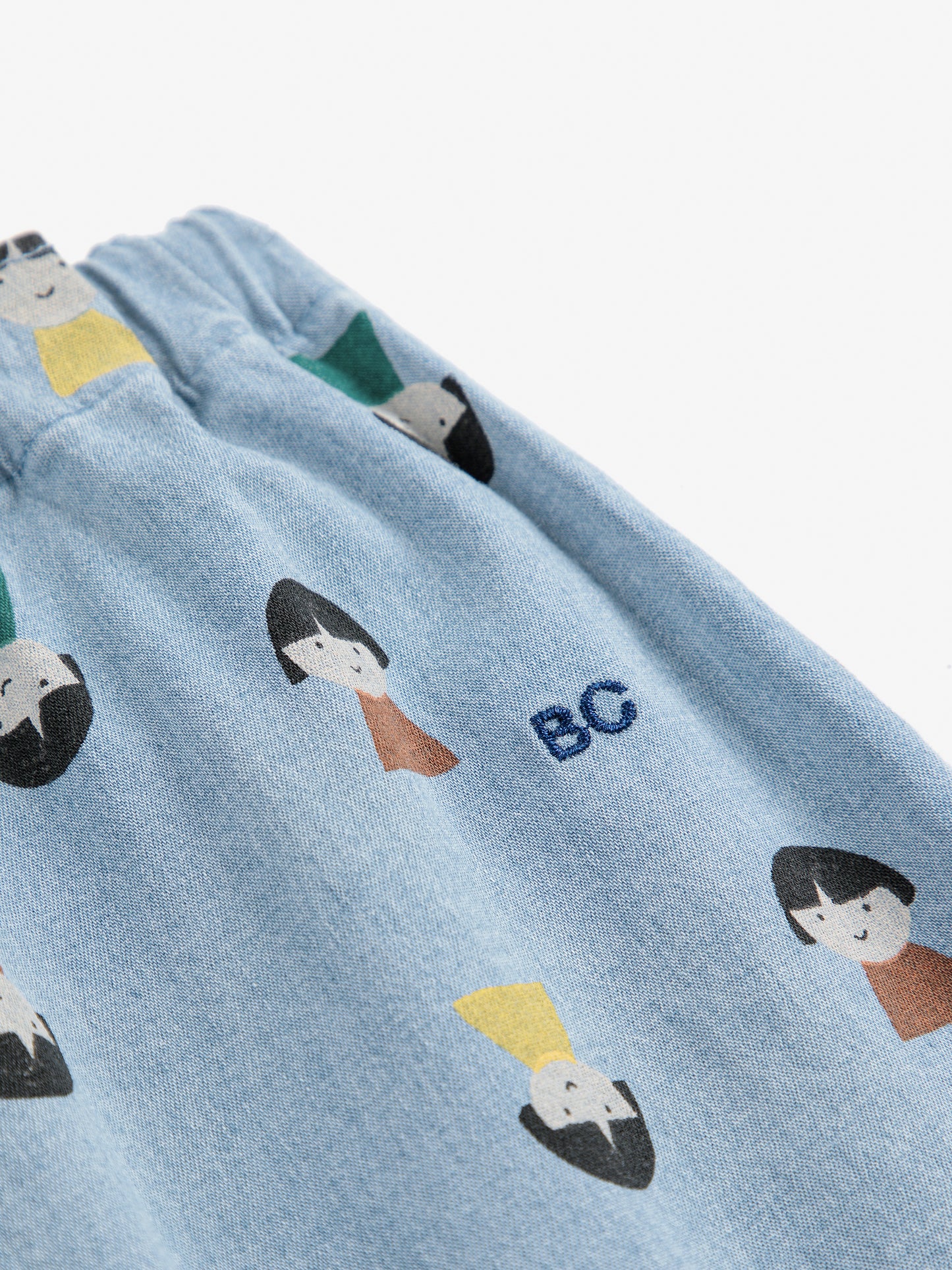 Game Pawns all over light denim Poplin Trousers with Faces Print Light Blue