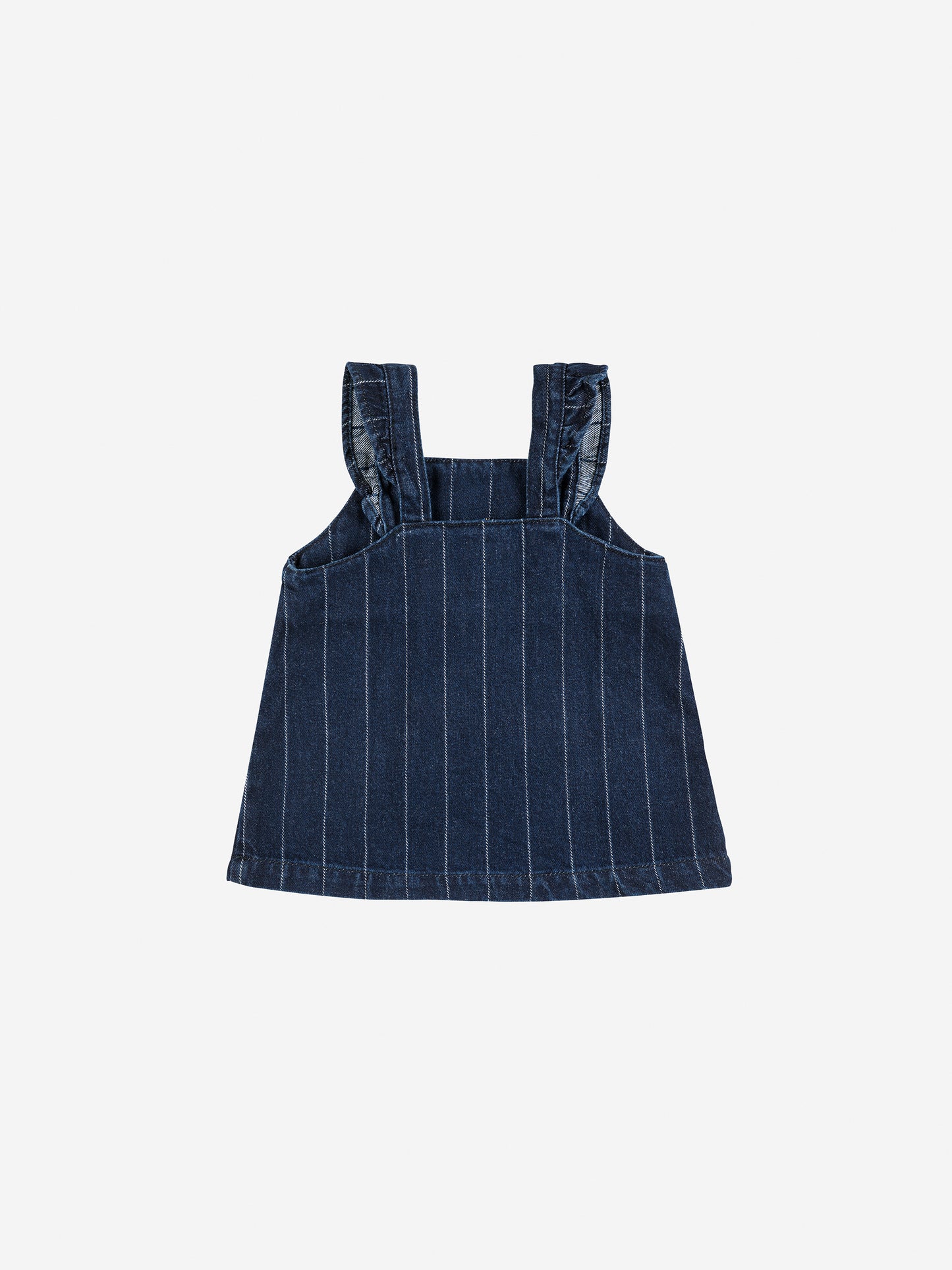 Bobo Choo Choo Baby Organic Cotton Denim Sleeveless Ruffle Strap Dress with Train Print Navy Blue