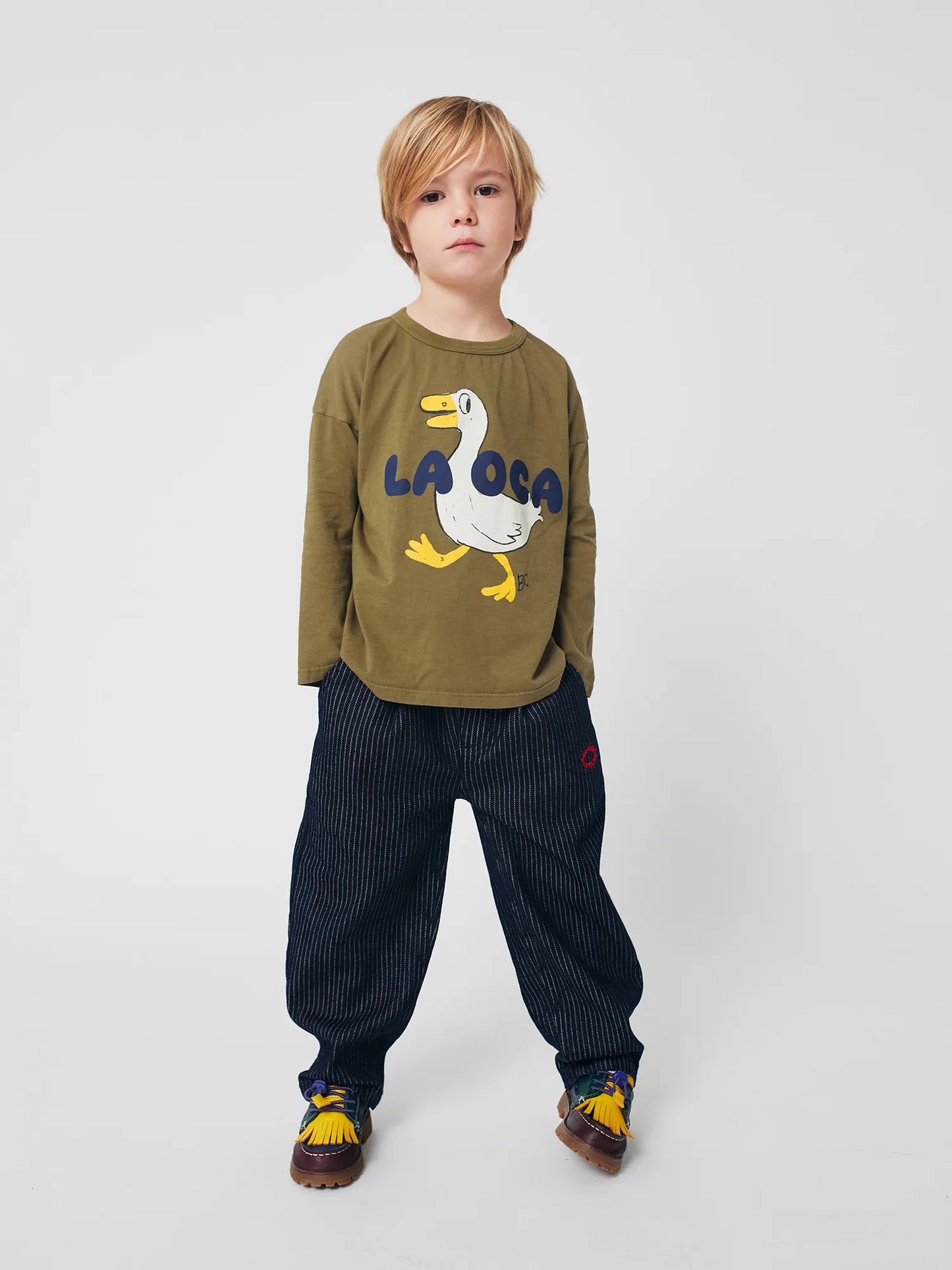 La Oca Organic Cotton Long Sleeves Round Neck T-shirt Khaki
