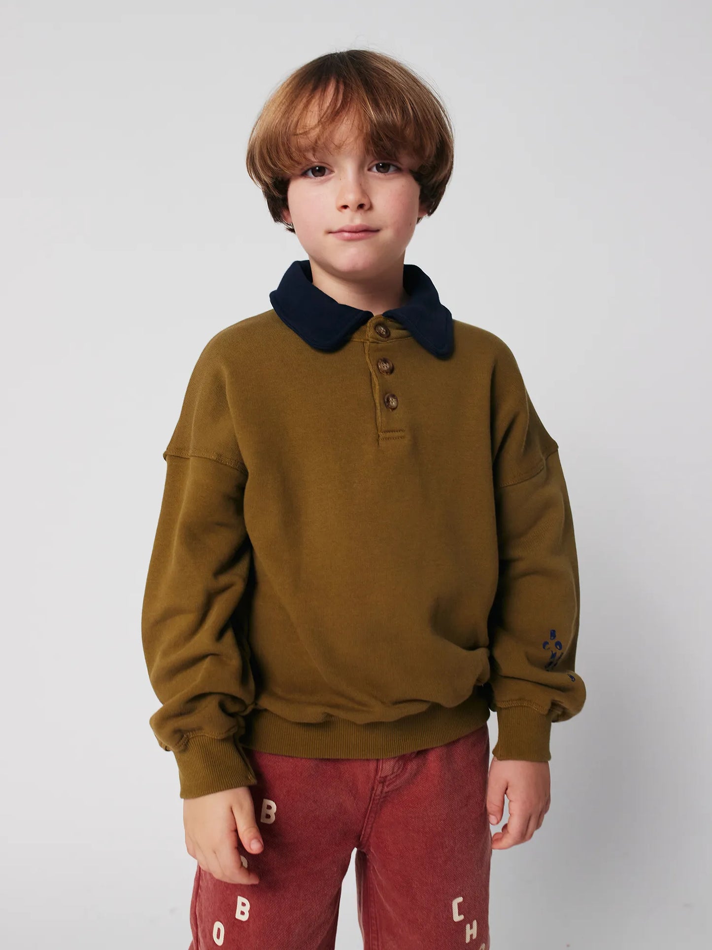 Bobo Choses Polo Organic Cotton Sweatshirt Khaki