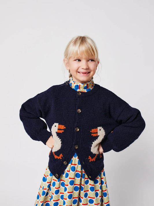 La Oca Jacquard Wool Cardigan Navy