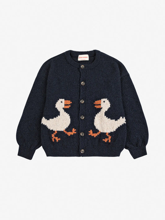 La Oca Jacquard Wool Cardigan Navy