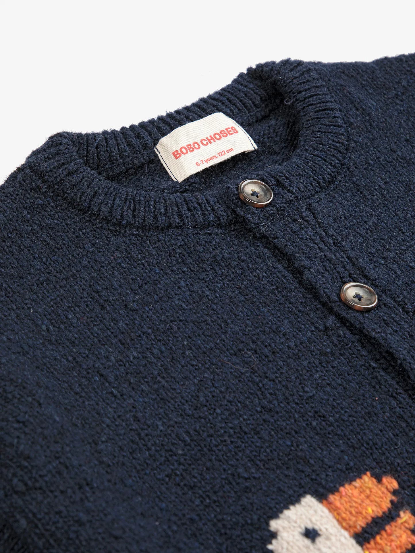 La Oca Jacquard Wool Cardigan Navy